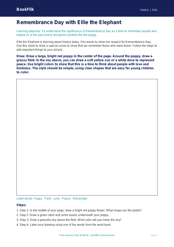 Free Remembrance Day Drawing Sheet | Pre-K | History | BookFlik worksheet preview — History Remembrance Day
