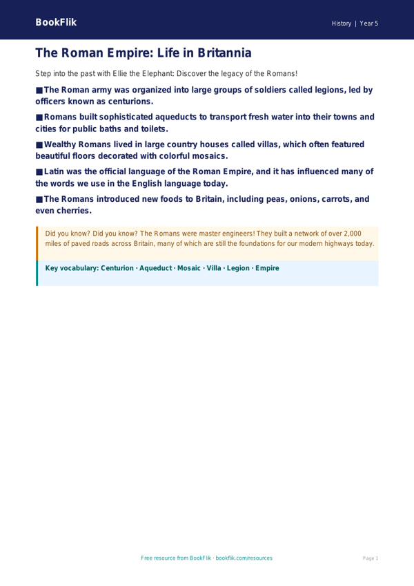 Free Romans Poster | Grade 4 | History | BookFlik worksheet preview — History Romans