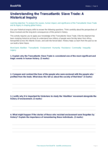 Free Slavery History Worksheet | Grade 3 | BookFlik