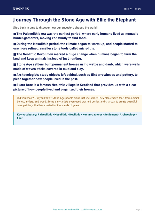Free Stone Age Poster | Grade 4 | History | BookFlik worksheet preview — History Stone Age