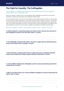 Free Suffragettes Worksheet | Grade 4 | History | BookFlik