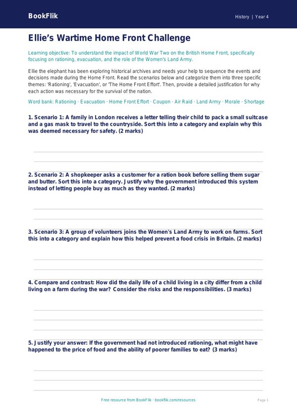 History ww2 activity sheet grade 3 greater depth worksheet preview — History Ww2