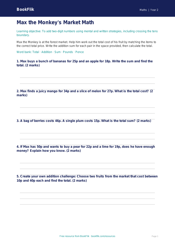 Free Addition Activity Sheet | Grade 1 | Math | BookFlik worksheet preview — Maths Addition