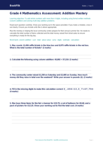 Free Addition Assessment | Grade 4 | Math | BookFlik
