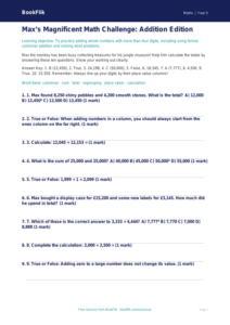Free Addition Quiz | Grade 4 | Math | BookFlik