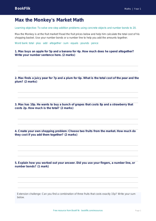 Free Addition Template | Kindergarten | Math | BookFlik worksheet preview — Maths Addition