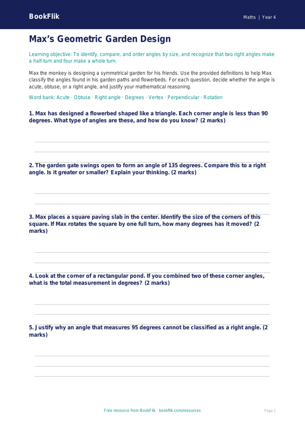 Free Angles Activity Sheet | Grade 3 | Math | BookFlik worksheet preview — Maths Angles