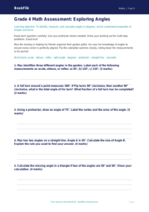 Free Angles Assessment | Grade 4 | Math | BookFlik