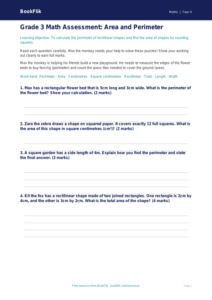 Free Area And Perimeter Assessment | Grade 3 | Math | BookFlik