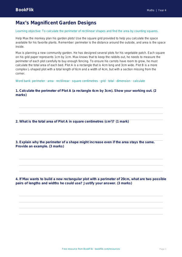 Free Area And Perimeter Track Sheet | Grade 3 | Math | BookFlik worksheet preview โ Maths Area And Perimeter