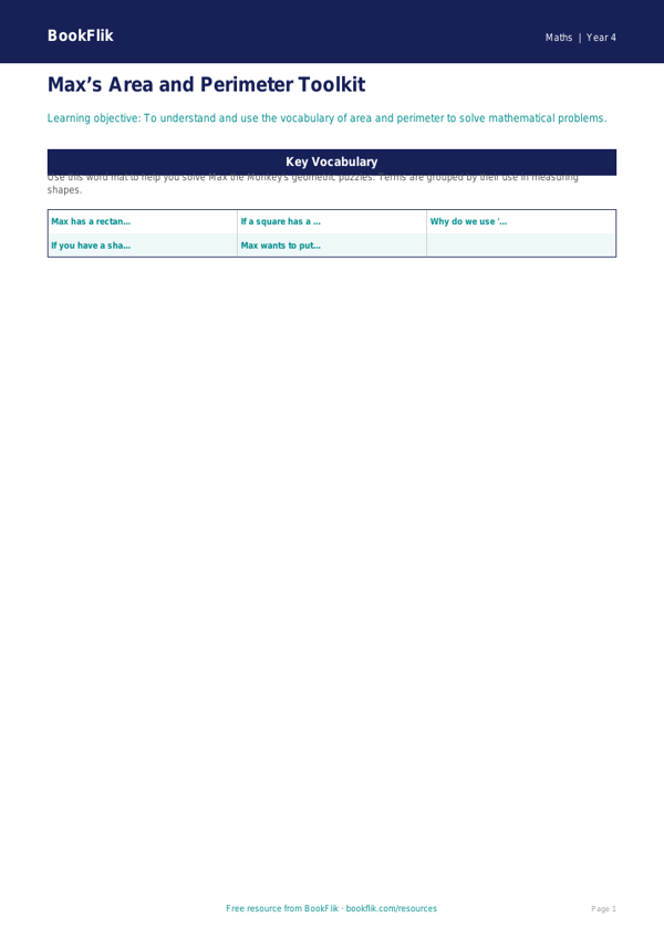 Free Area And Perimeter Word Mat | Grade 3 | Math | BookFlik worksheet preview — Maths Area And Perimeter