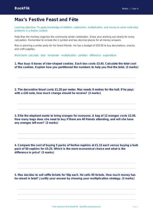 Free Christmas Maths Worksheet | Grade 3 | Math | BookFlik worksheet preview — Maths Christmas Maths