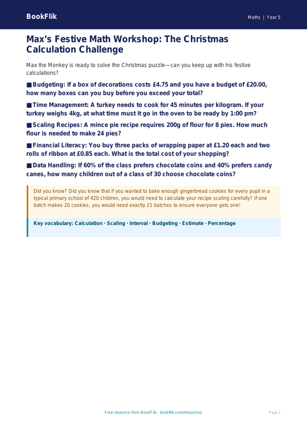Free Christmas Maths Poster | Grade 4 | Math | BookFlik worksheet preview — Maths Christmas Maths
