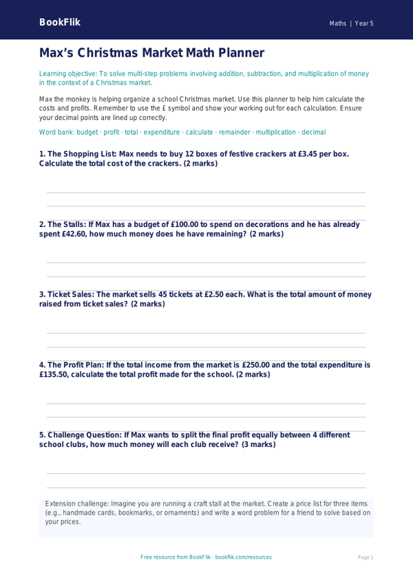 Free Christmas Maths Template | Grade 4 | Math | BookFlik worksheet preview — Maths Christmas Maths