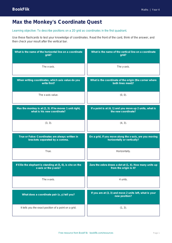 Math coordinates flashcards grade 3 core worksheet preview — Maths Coordinates