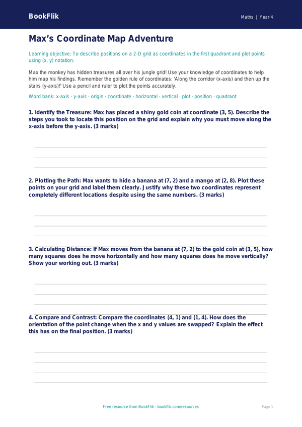 Free Coordinates Template | Grade 3 | Math | BookFlik worksheet preview — Maths Coordinates