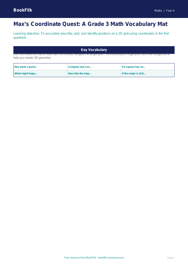 Free Coordinates Word Mat | Grade 3 | Math | BookFlik worksheet preview — Maths Coordinates