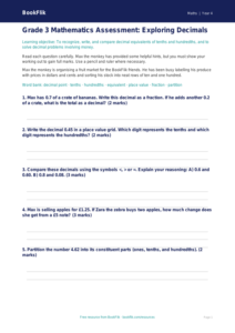 Free Decimals Assessment | Grade 3 | Math | BookFlik