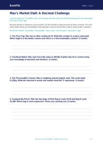 Free Decimals Template | Grade 4 | Math | BookFlik