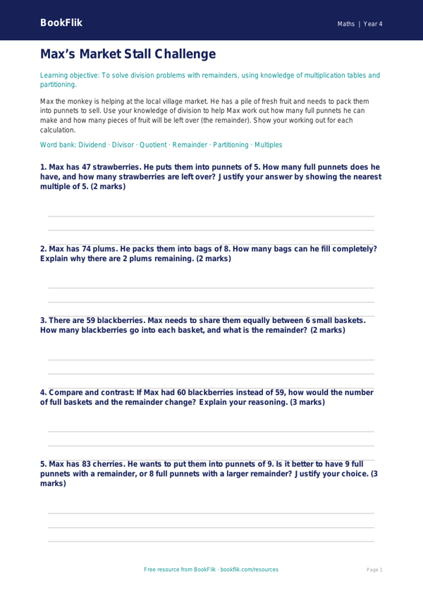 Free Division Activity Sheet | Grade 3 | Math | BookFlik worksheet preview — Maths Division