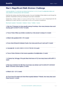 Math division quiz grade 3 greater depth