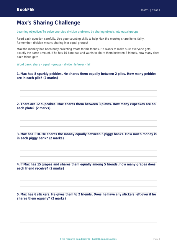 Free Division Worksheet | Kindergarten | Math | BookFlik worksheet preview — Maths Division
