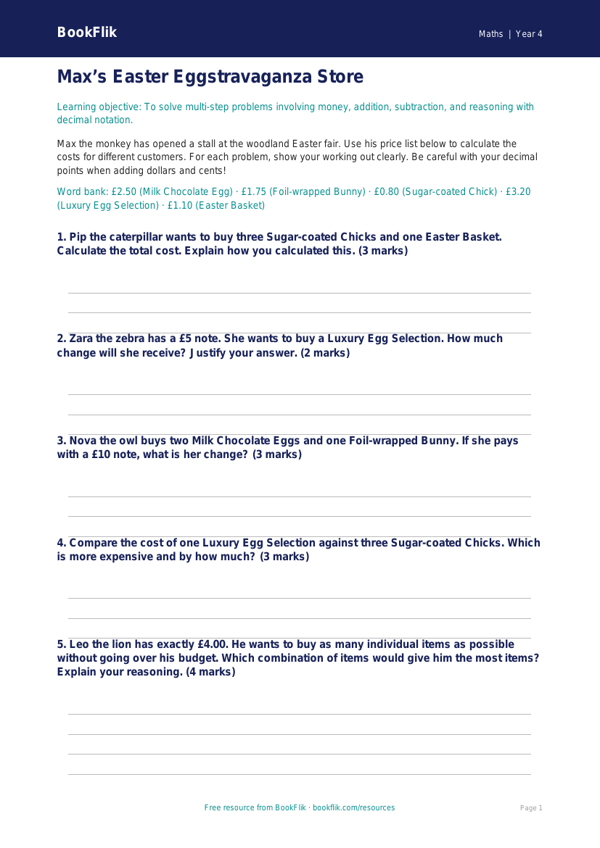 Math easter maths activity sheet grade 3 greater depth worksheet preview — Maths Easter Maths