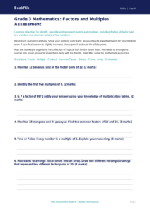 Free Factors And Multiples Assessment | Grade 3 | Math | BookFlik