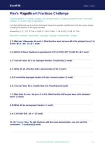Free Fractions Quiz | Grade 4 | Math | BookFlik