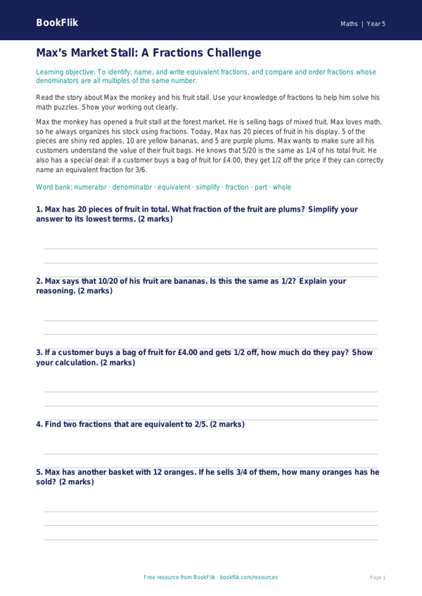 Free Fractions Track Sheet | Grade 4 | Math | BookFlik worksheet preview — Maths Fractions