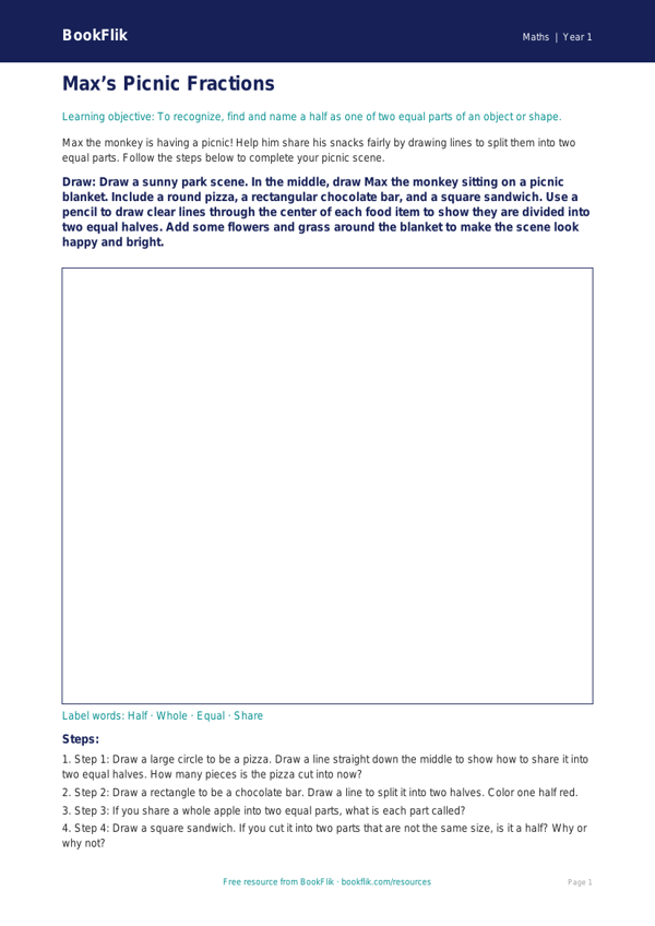 Free Fractions Drawing Sheet | Kindergarten | Math | BookFlik worksheet preview — Maths Fractions