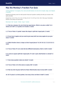 Free Fractions Quiz | Kindergarten Math | BookFlik