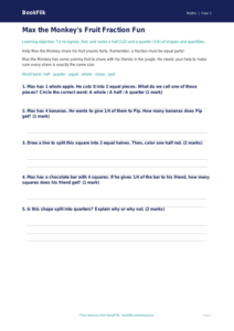Free Fractions Worksheet | Kindergarten | Math | BookFlik