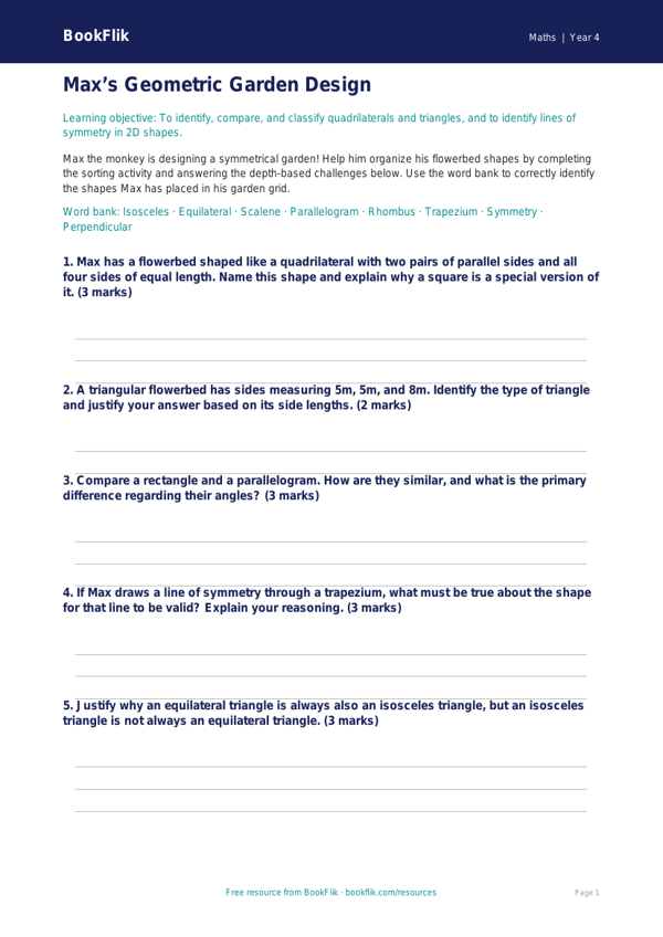 Math geometry activity sheet grade 3 greater depth worksheet preview — Maths Geometry