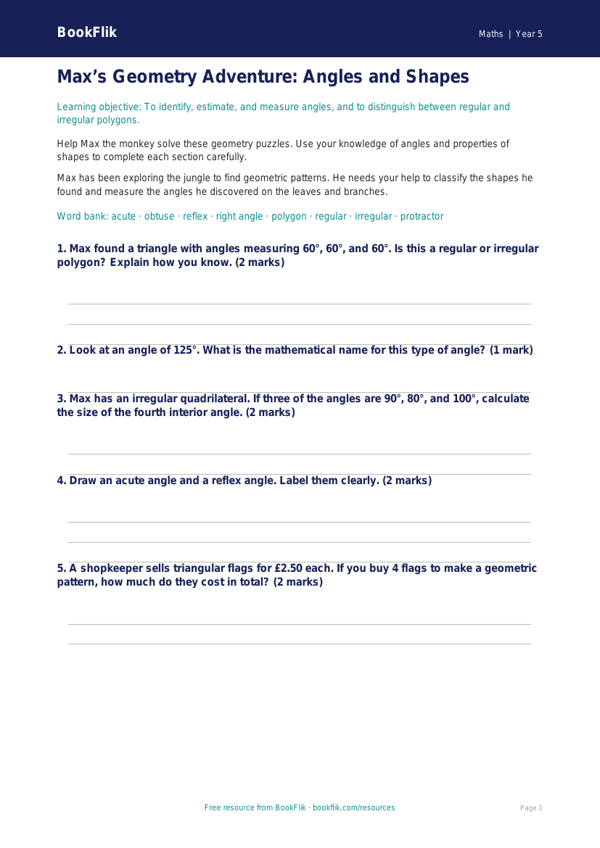 Free Geometry Worksheet | Grade 4 | Math | BookFlik worksheet preview — Maths Geometry