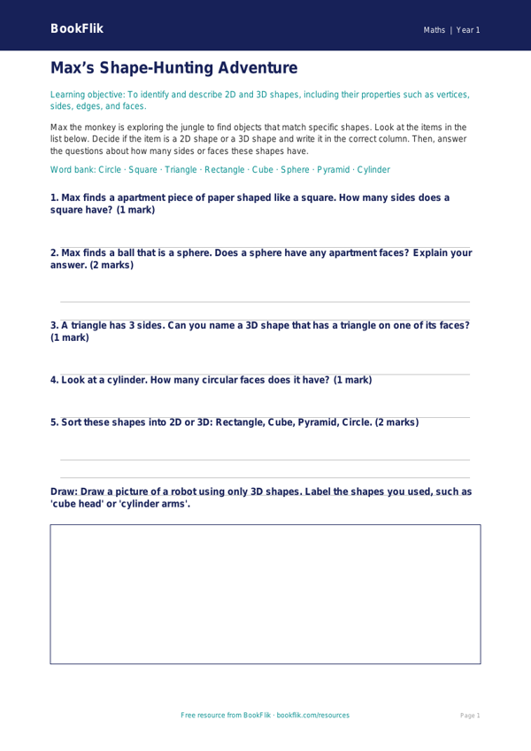 Free Geometry Activity Sheet | Kindergarten | Math | BookFlik worksheet preview — Maths Geometry