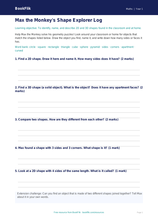 Free Geometry Template | Kindergarten | Math | BookFlik worksheet preview — Maths Geometry