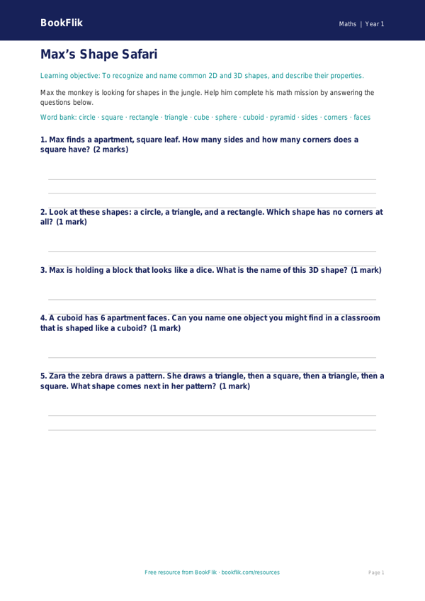 Free Geometry Worksheet | Kindergarten | Math | BookFlik worksheet preview — Maths Geometry