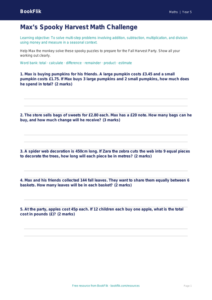 Free Halloween Maths Worksheet | Grade 4 | Math | BookFlik