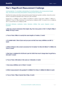Free Measurement Quiz | Grade 3 | Math | BookFlik