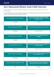 Free Measurement Flashcards | Grade 4 | Math | BookFlik
