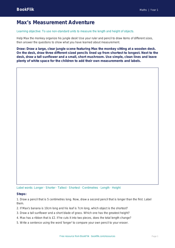 Free Measurement Drawing Sheet | Kindergarten | Math | BookFlik worksheet preview — Maths Measurement