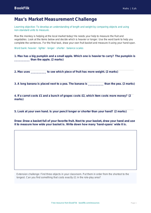 Free Measurement Activity Sheet | Pre-K | Math | BookFlik worksheet preview — Maths Measurement