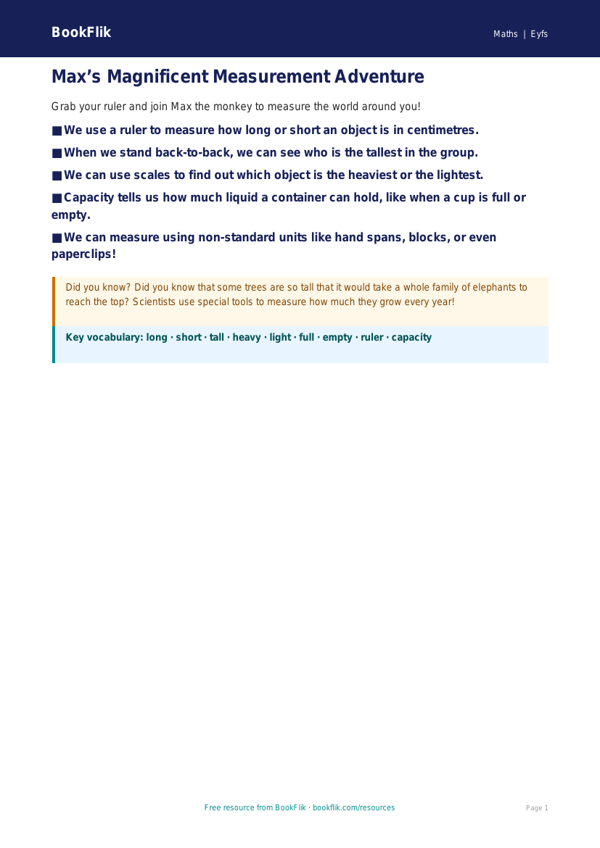 Free Measurement Poster | Pre-K | Math | BookFlik worksheet preview — Maths Measurement