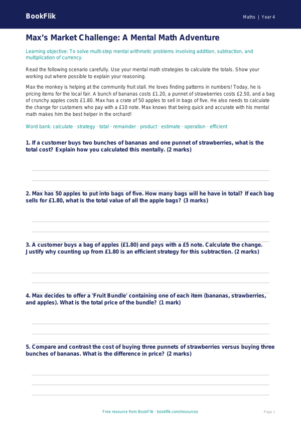 Free Mental Maths Track Sheet | Grade 3 | Math | BookFlik worksheet preview — Maths Mental Maths