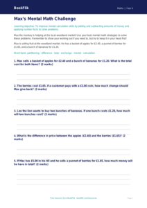 Free Mental Maths Worksheet | Grade 3 | Math | BookFlik
