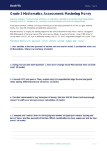 Free Money Assessment | Grade 3 | Math | BookFlik