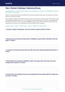Free Money Track Sheet | Grade 4 | Math | BookFlik