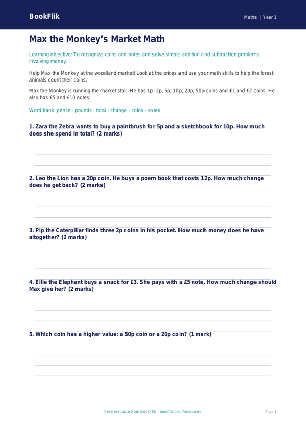 Free Money Worksheet | Kindergarten | Math | BookFlik worksheet preview — Maths Money