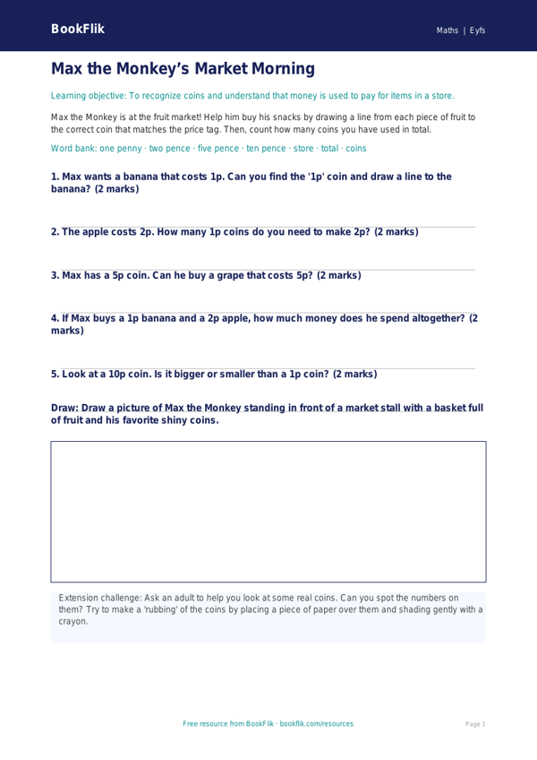 Free Money Activity Sheet | Pre-K | Math | BookFlik worksheet preview — Maths Money